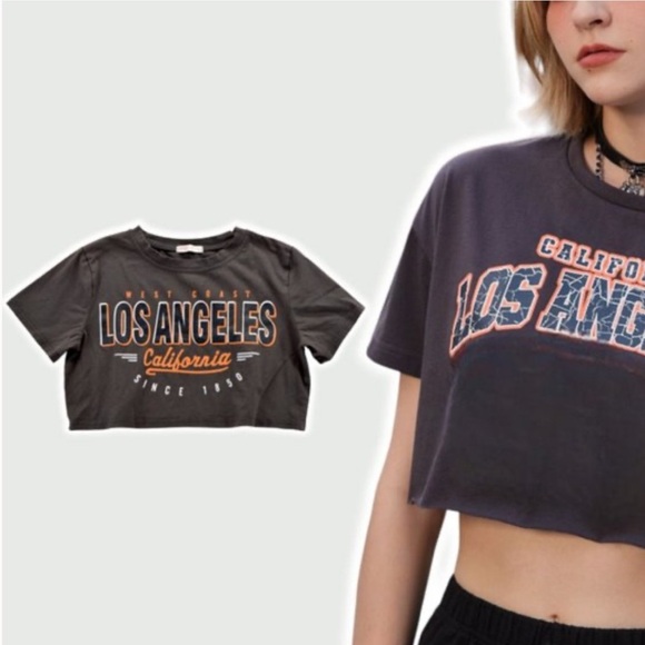 ROMWE cropped short sleeve tee. LA Size M - Picture 1 of 5